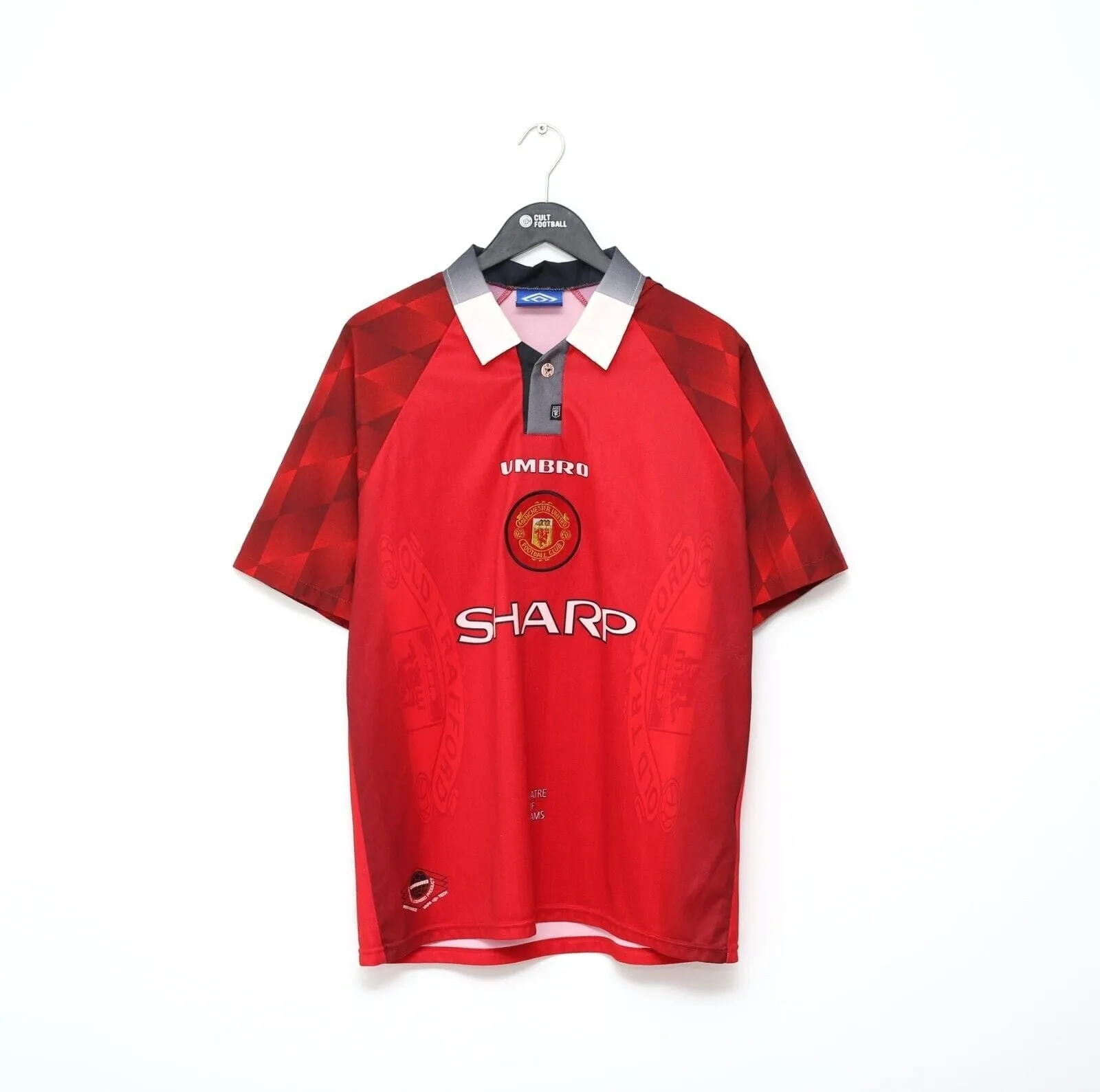 1996/98 CANTONA #7 Manchester United Vintage Umbro Home Football Shirt (L)