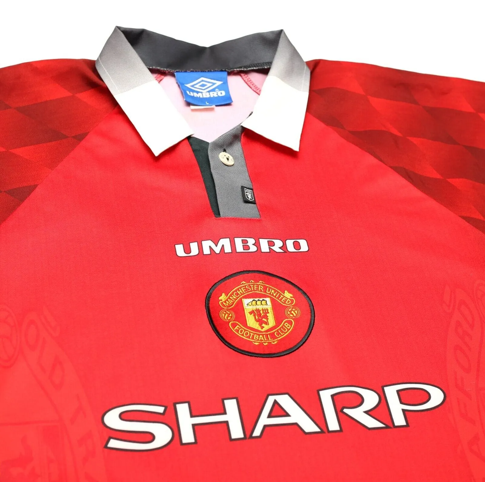 1996/98 CANTONA #7 Manchester United Vintage Umbro Home Football Shirt (L)