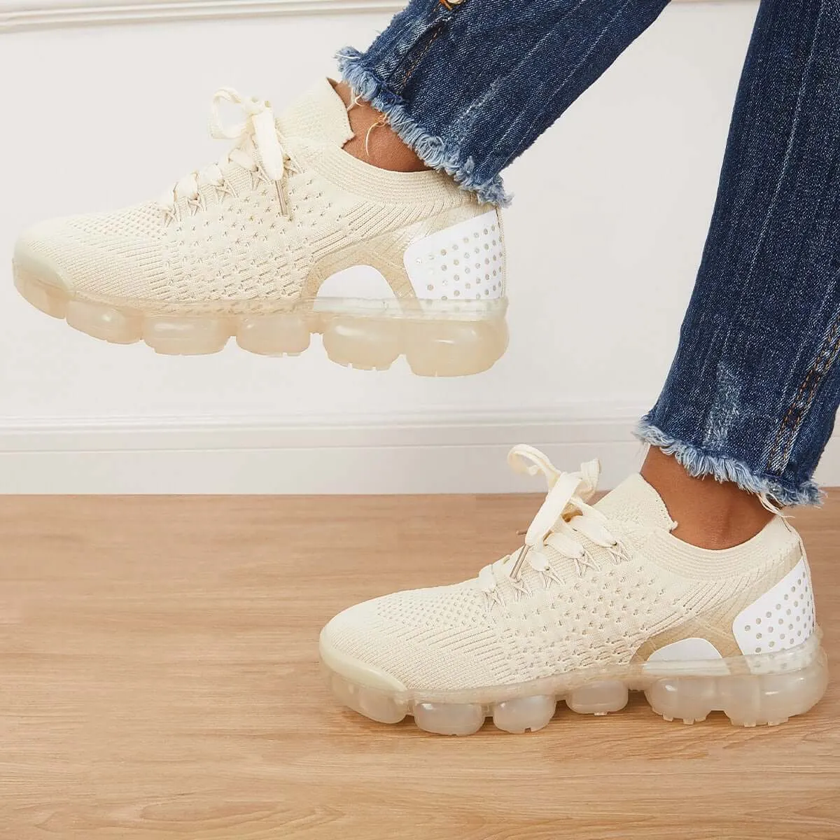 Sohiwoo  Women Walking Running Sneaker Casual Mesh Knit Air Cushion Sneakers