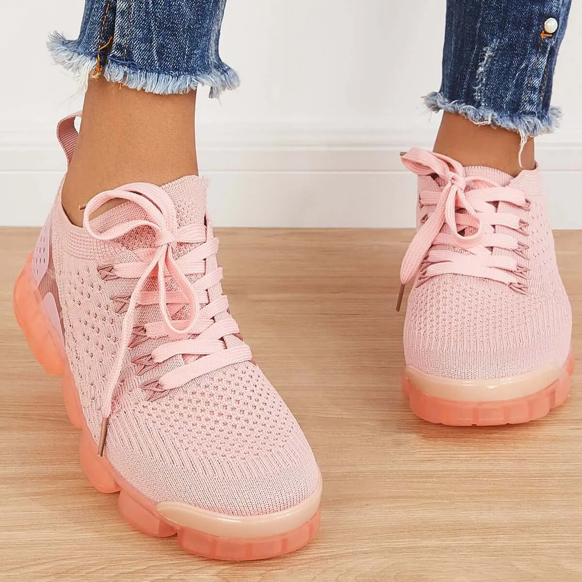 Sohiwoo  Women Walking Running Sneaker Casual Mesh Knit Air Cushion Sneakers