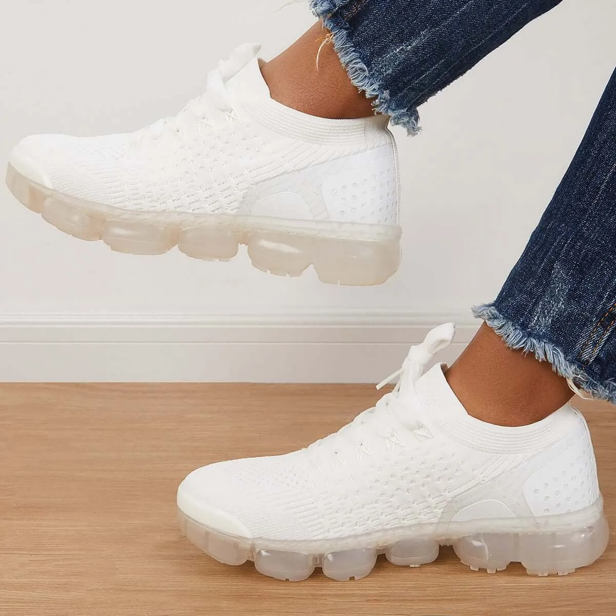 Sohiwoo  Women Walking Running Sneaker Casual Mesh Knit Air Cushion Sneakers