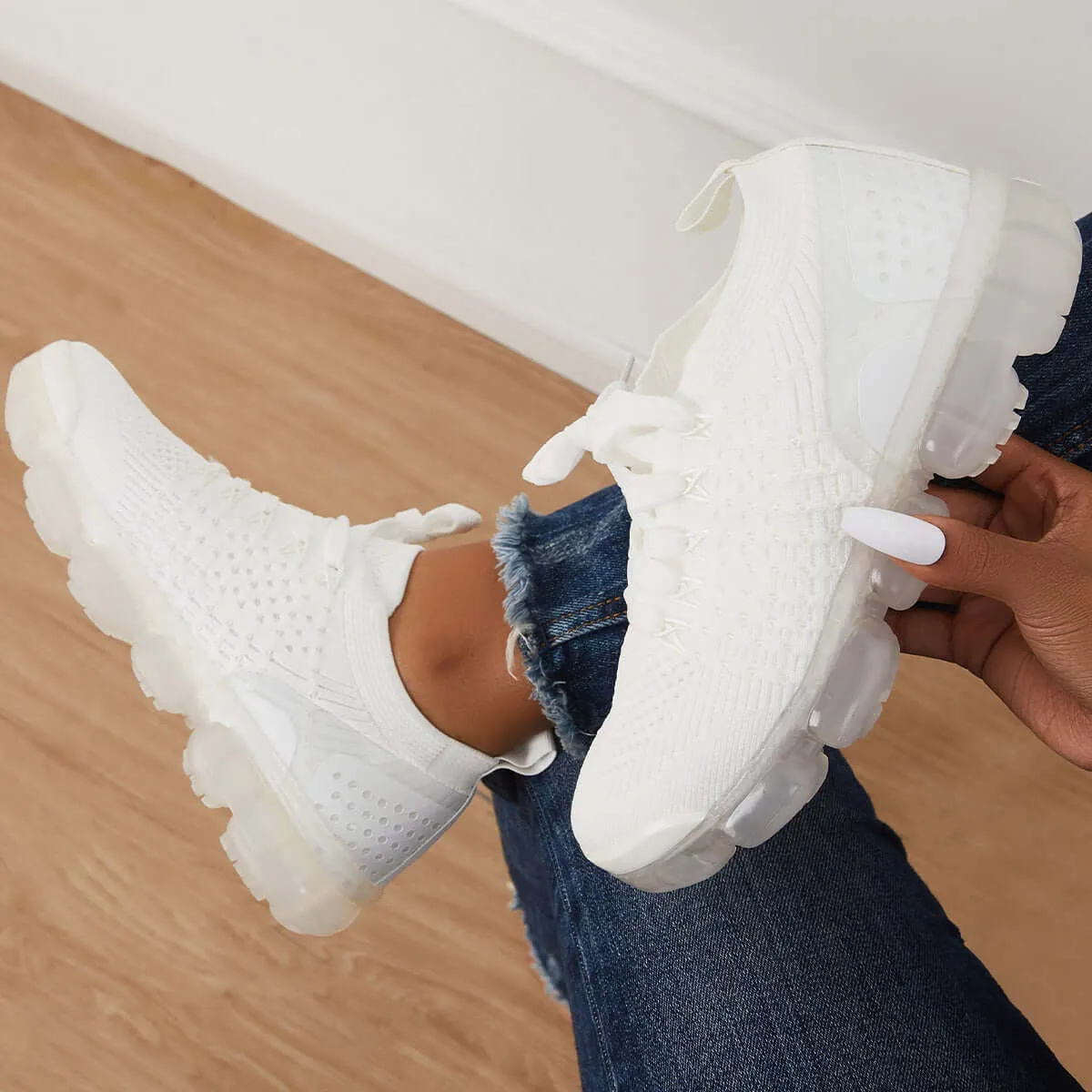 Sohiwoo  Women Walking Running Sneaker Casual Mesh Knit Air Cushion Sneakers