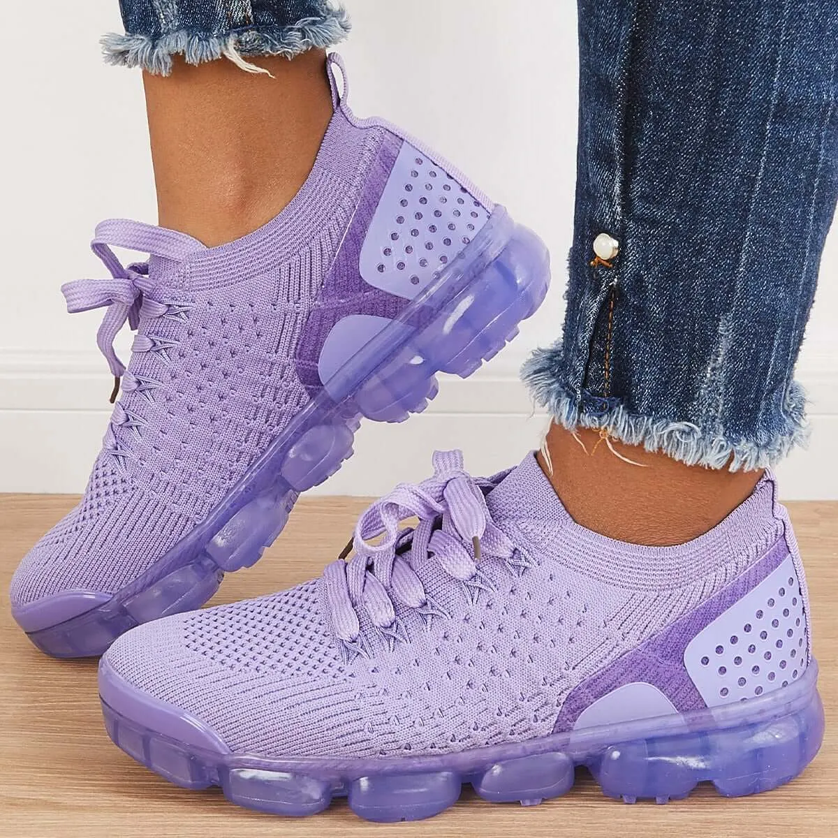 Sohiwoo  Women Walking Running Sneaker Casual Mesh Knit Air Cushion Sneakers