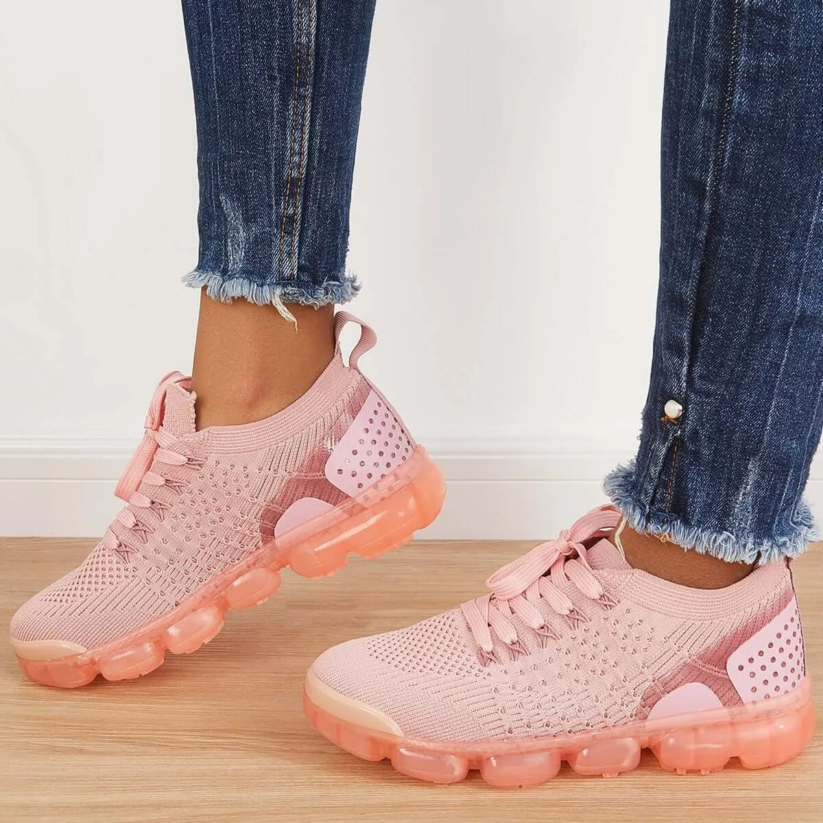 Sohiwoo  Women Walking Running Sneaker Casual Mesh Knit Air Cushion Sneakers