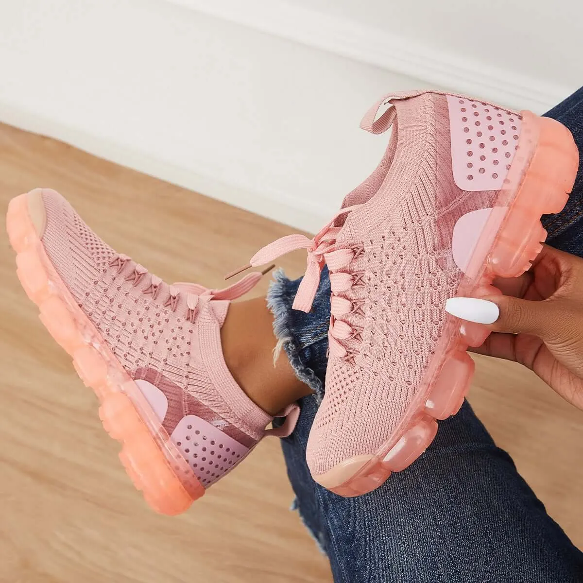 Sohiwoo  Women Walking Running Sneaker Casual Mesh Knit Air Cushion Sneakers