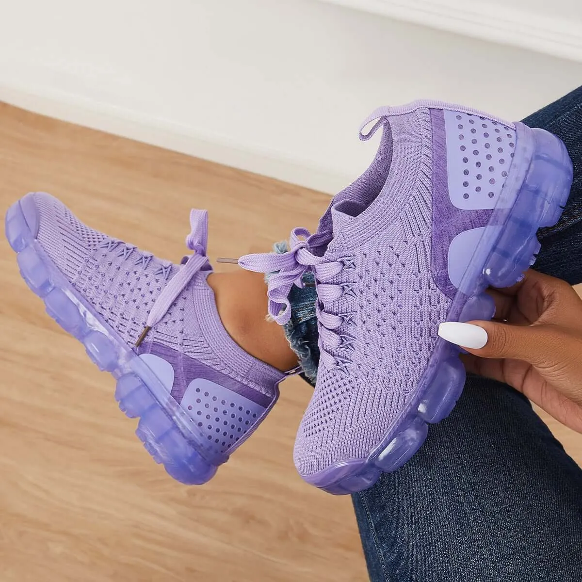 Sohiwoo  Women Walking Running Sneaker Casual Mesh Knit Air Cushion Sneakers