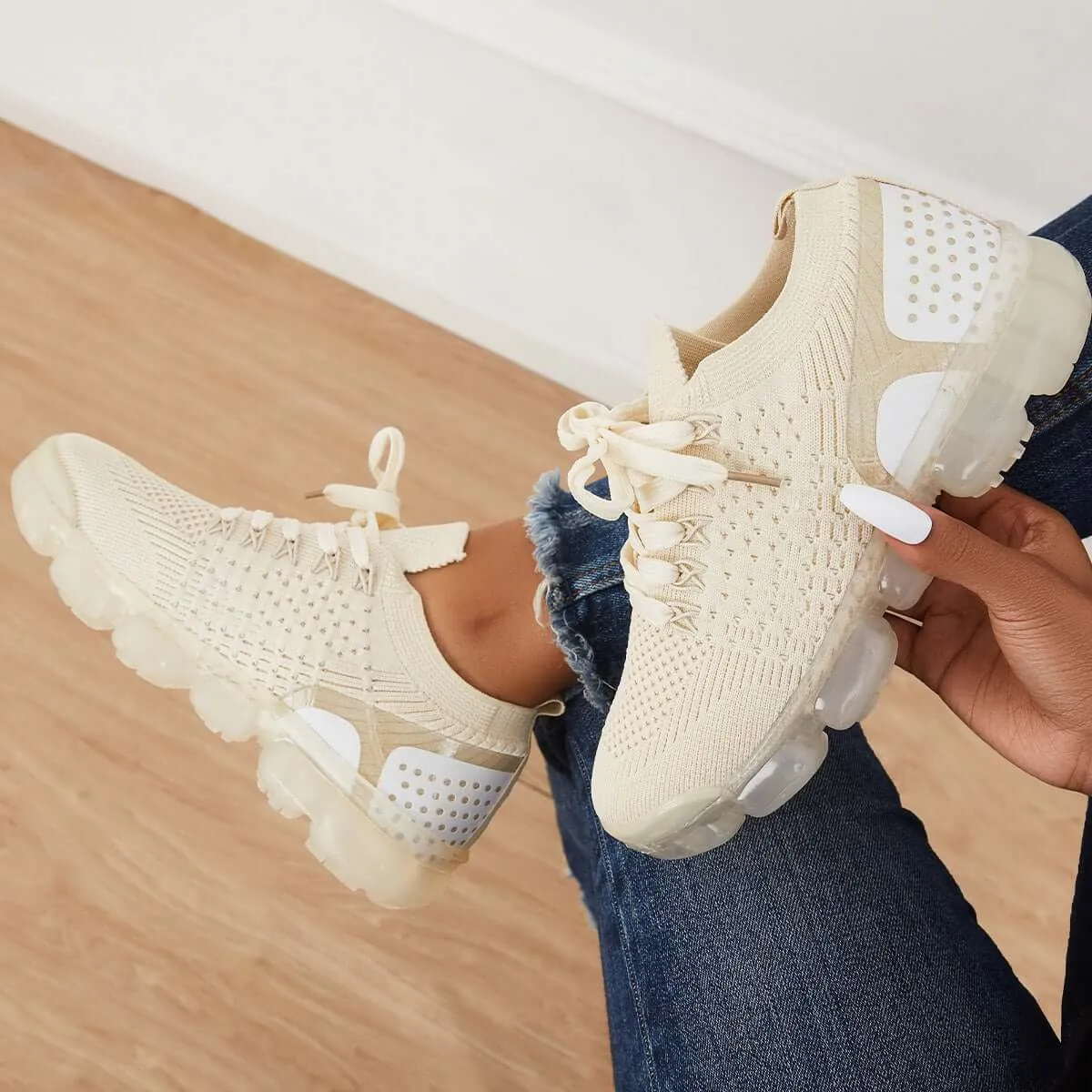Sohiwoo  Women Walking Running Sneaker Casual Mesh Knit Air Cushion Sneakers