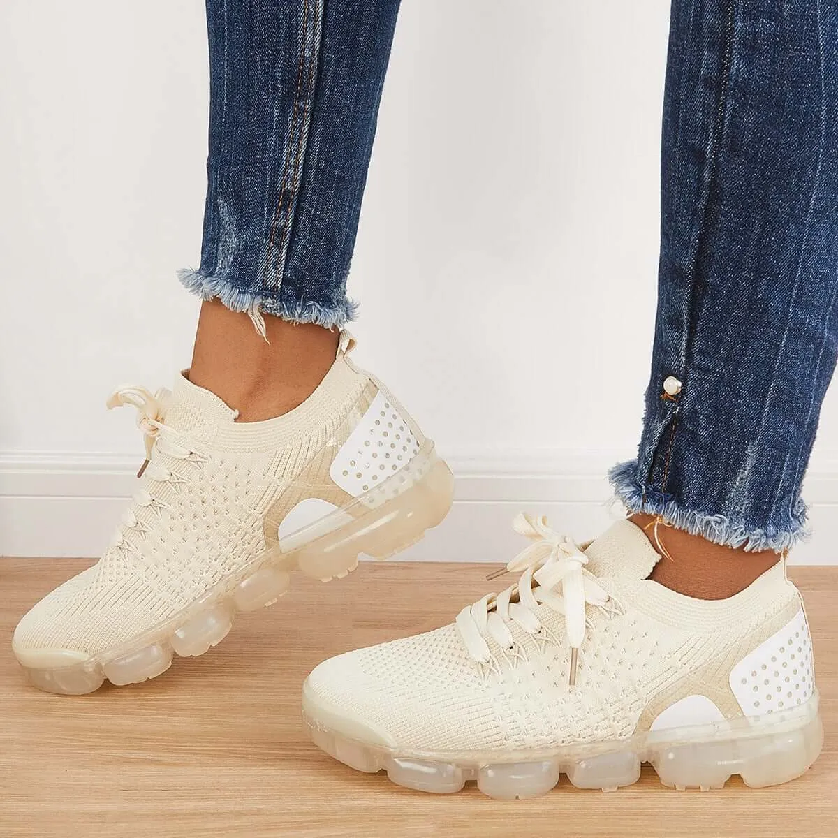Sohiwoo  Women Walking Running Sneaker Casual Mesh Knit Air Cushion Sneakers