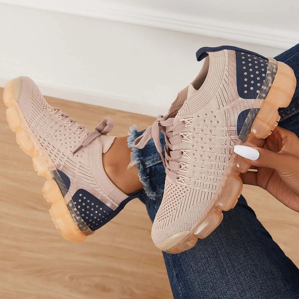 Sohiwoo  Women Walking Running Sneaker Casual Mesh Knit Air Cushion Sneakers