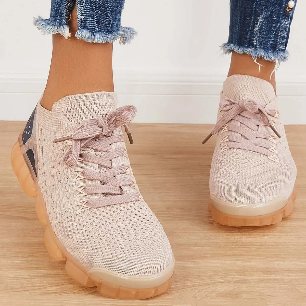 Sohiwoo  Women Walking Running Sneaker Casual Mesh Knit Air Cushion Sneakers